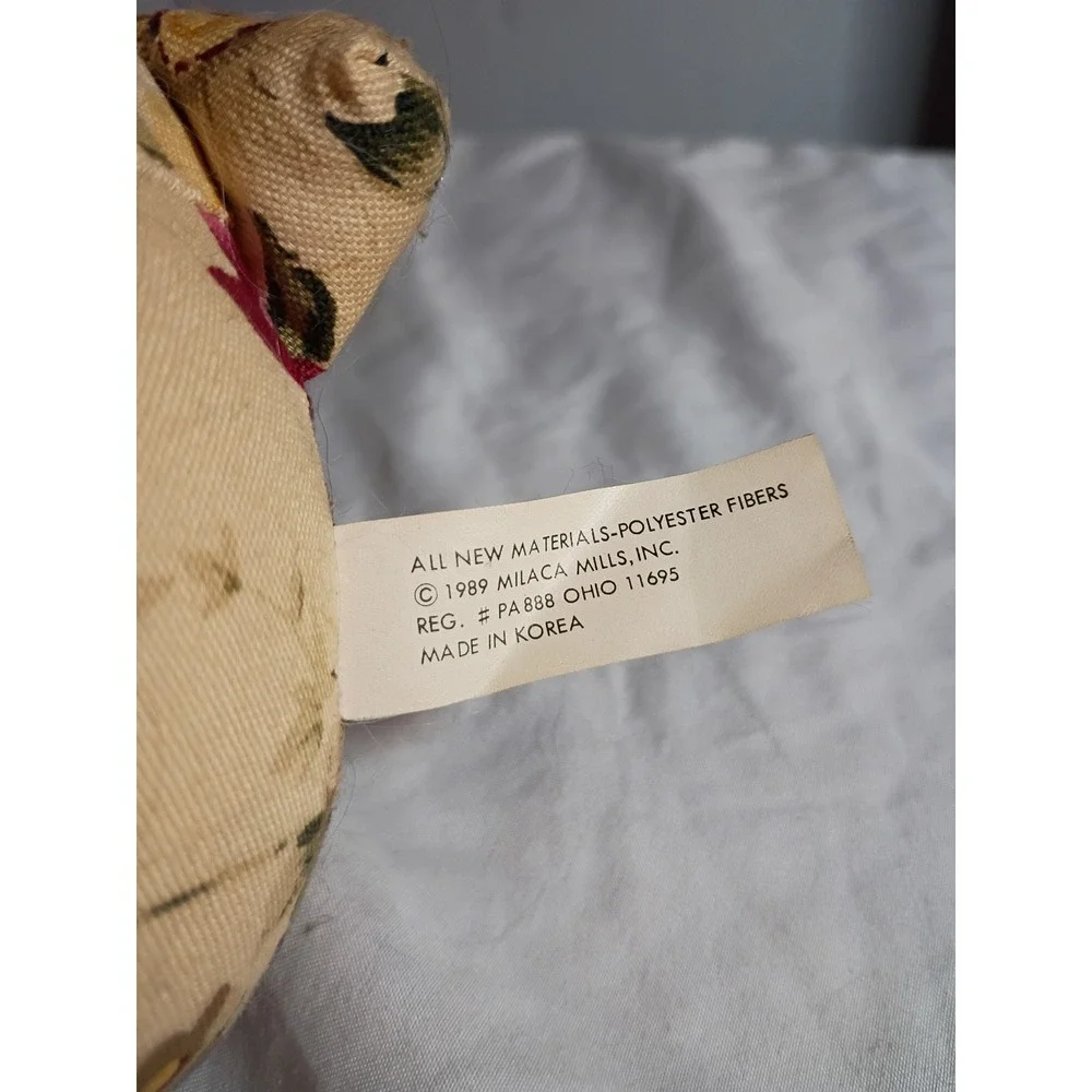 Vintage 1989 Milaca Mills Floral Teddy Bear Plush Cottagecore Decor 9 inch